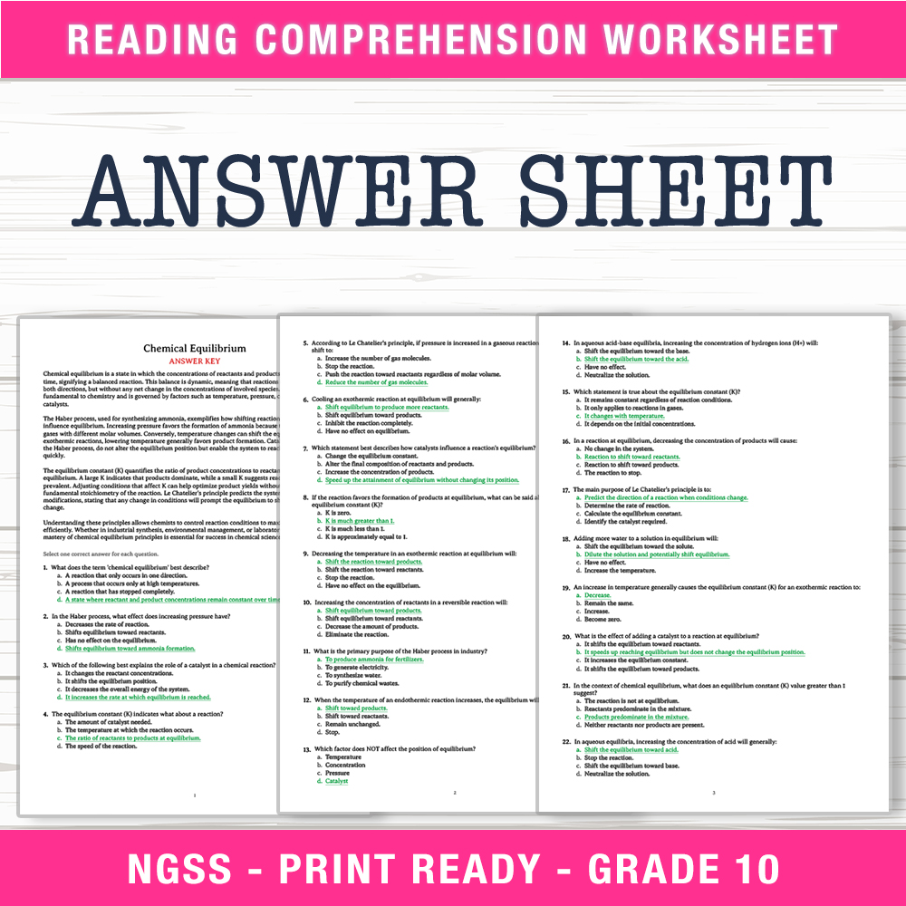 Grade 10 Science worksheet worksheet — Grade 10 Science – Chemical Equilibrium Worksheet (PDF + Answer Key) — page 2