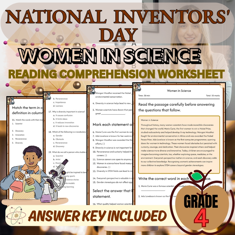 Grade 4 Girls in Science Worksheet for Mastering Women in Science|PDF+Answer Key