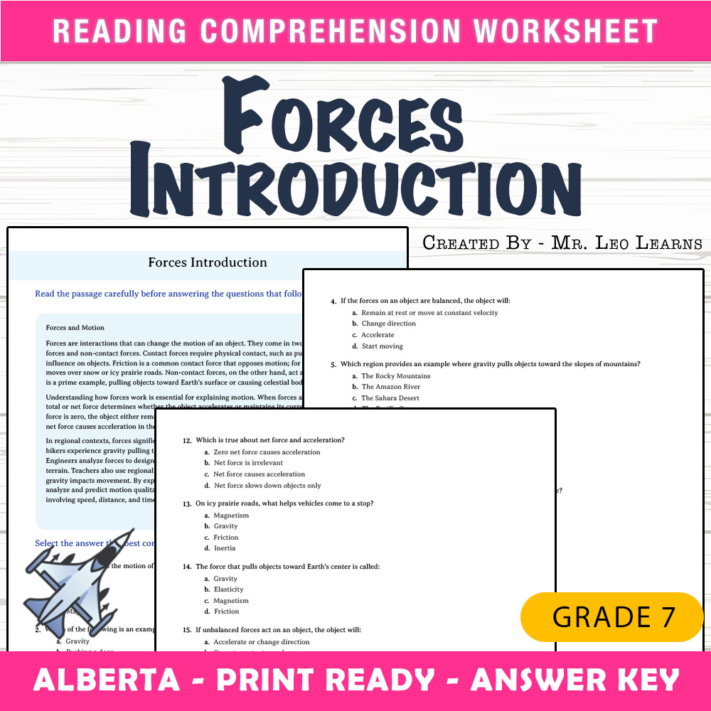 Grade 7 Science worksheet mcq paper worksheet — Grade 7 Science — Forces Introduction Worksheet MCQ Paper — page 1