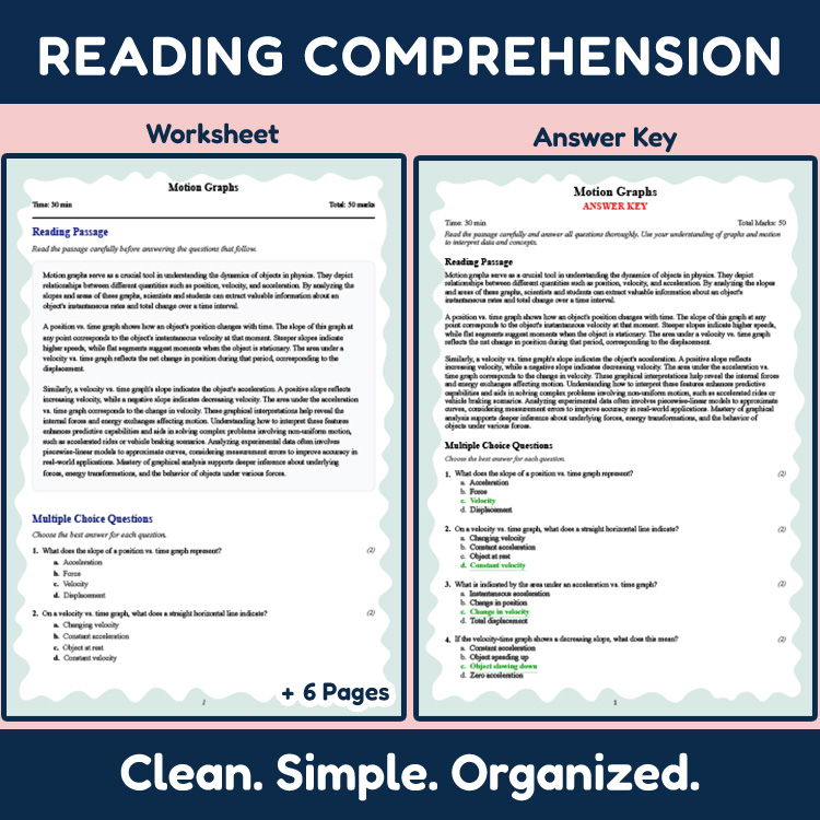 Grade 10 Science reading worksheets worksheet — 10th Grade Science | Motion Graphs Reading Worksheet (PDF & Answer Key) —…