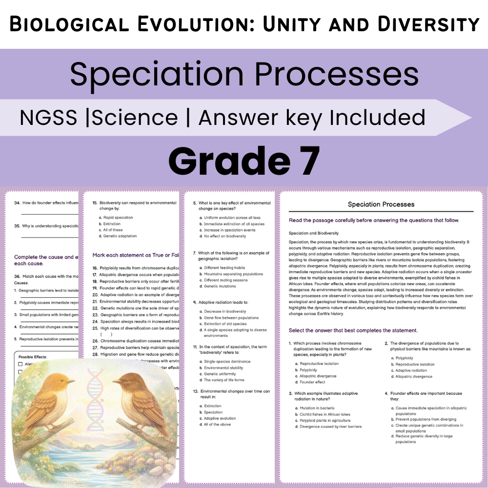 Grade 7 Science Lesson Bundle | Biological Evolution: Unity and Diversity — included worksheet 5