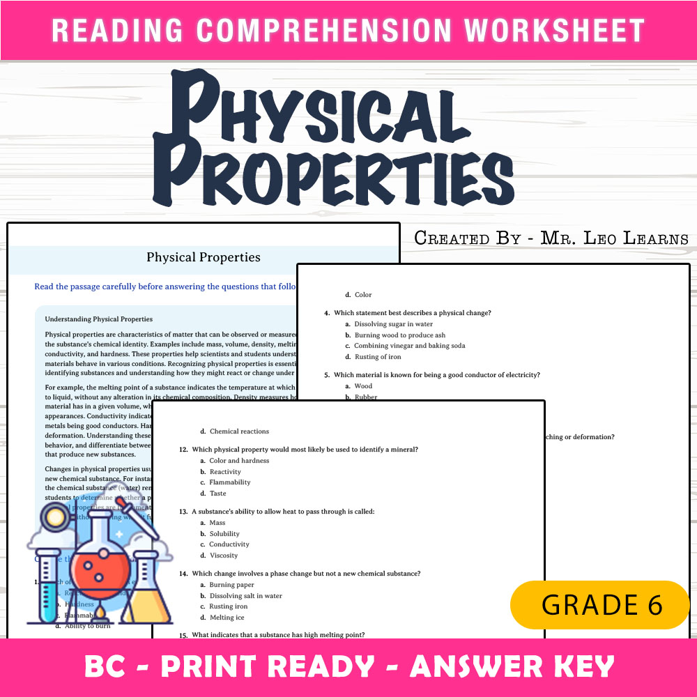 Grade 6 Science worksheet mcq paper worksheet — Grade 6 Science — Worksheet MCQ Paper for Mastering Physical Properties —…