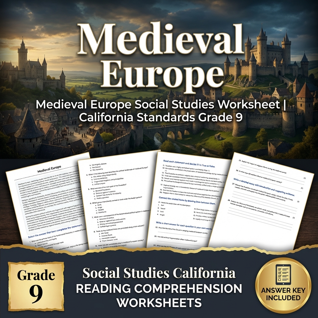 Medieval Europe Social Studies Worksheet | California Standards Grade 9