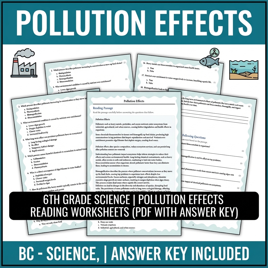 6th Grade Science | Pollution Effects Reading Worksheets (PDF with Answer Key)