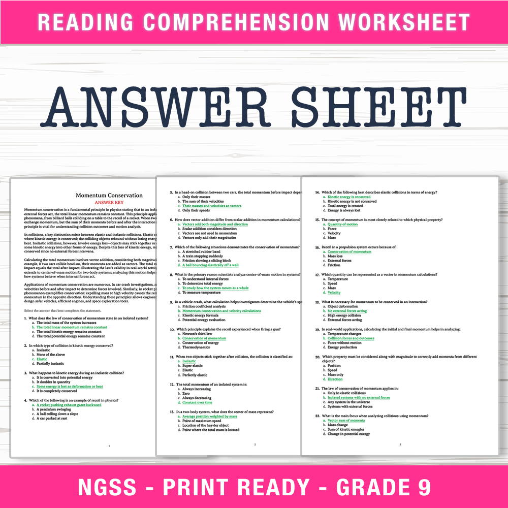 Grade 9 Science worksheet worksheet — Grade 9 Science – Momentum Conservation Worksheet (PDF + Answer Key) — page 2