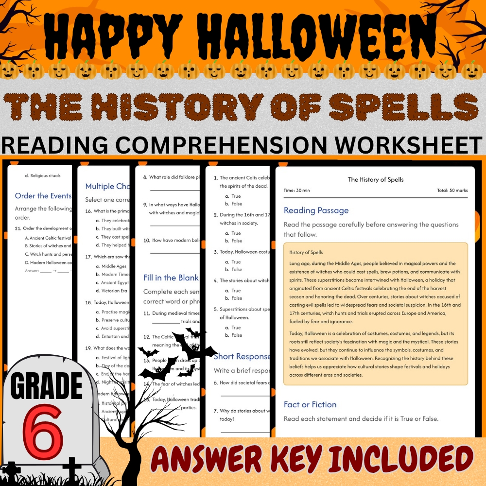 Grade 6 Seasonal Worksheets Bundle | Halloween DayLesson Pack (PDF + Answer Key) — included worksheet 4