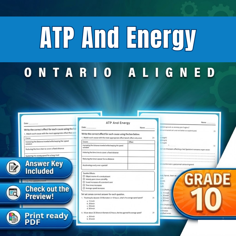 Grade 10 Science | ATP and Energy Worksheet (Ontario Standards) (PDF)