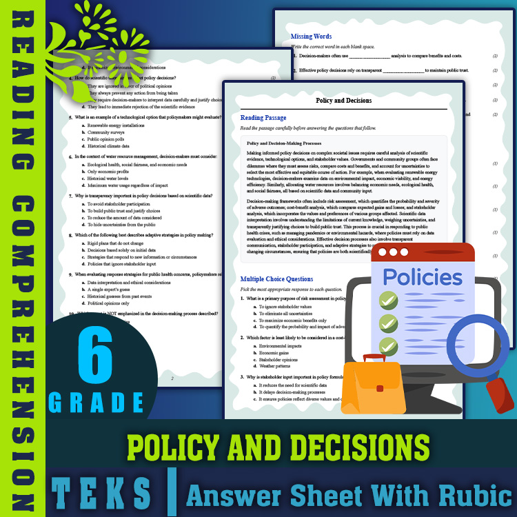 Grade 6 Science reading worksheets worksheet — 6th Grade Science Reading Worksheets | Policy & Decisions TEKS Practice (PD…