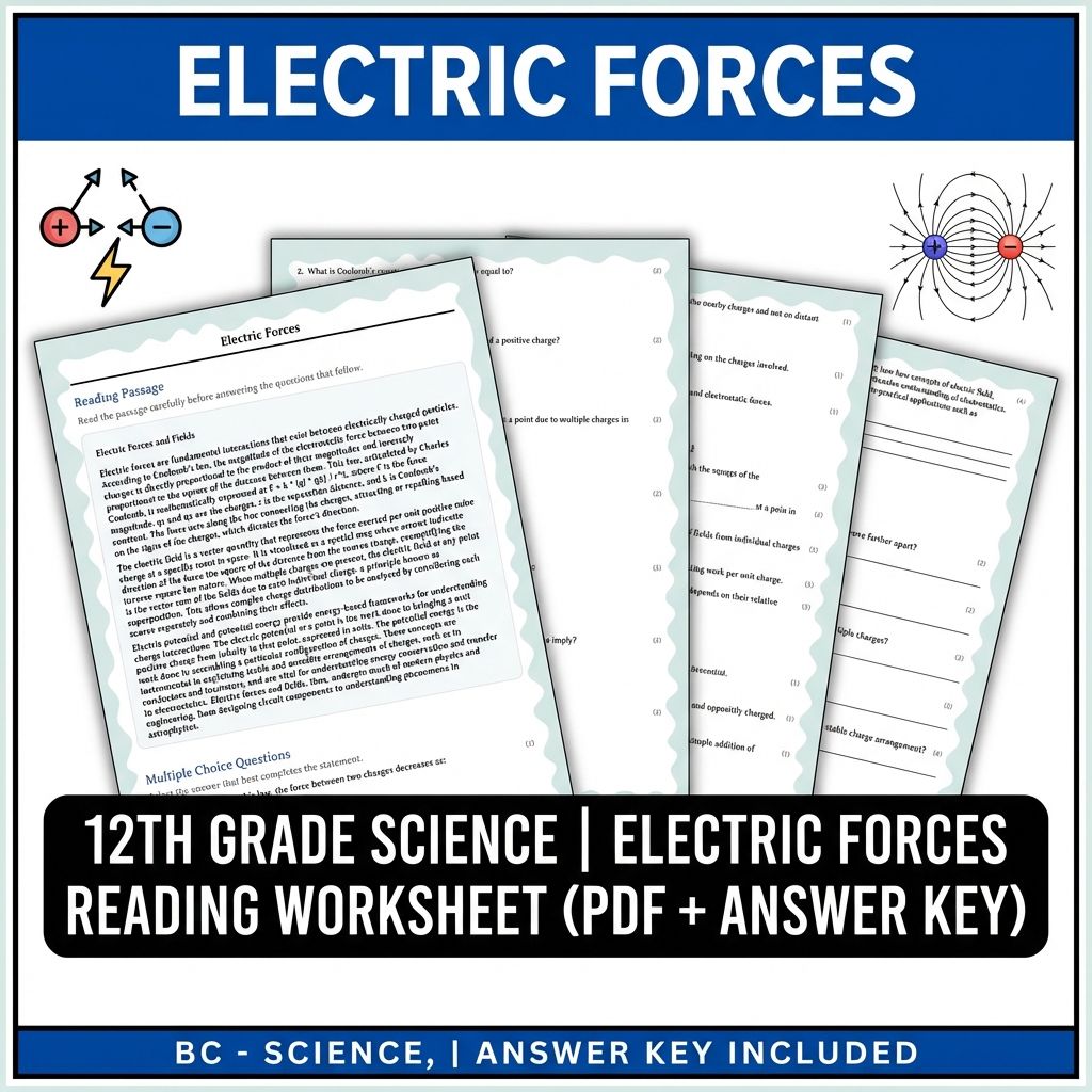 12th Grade Science | Electric Forces Reading Worksheet (PDF + Answer Key)