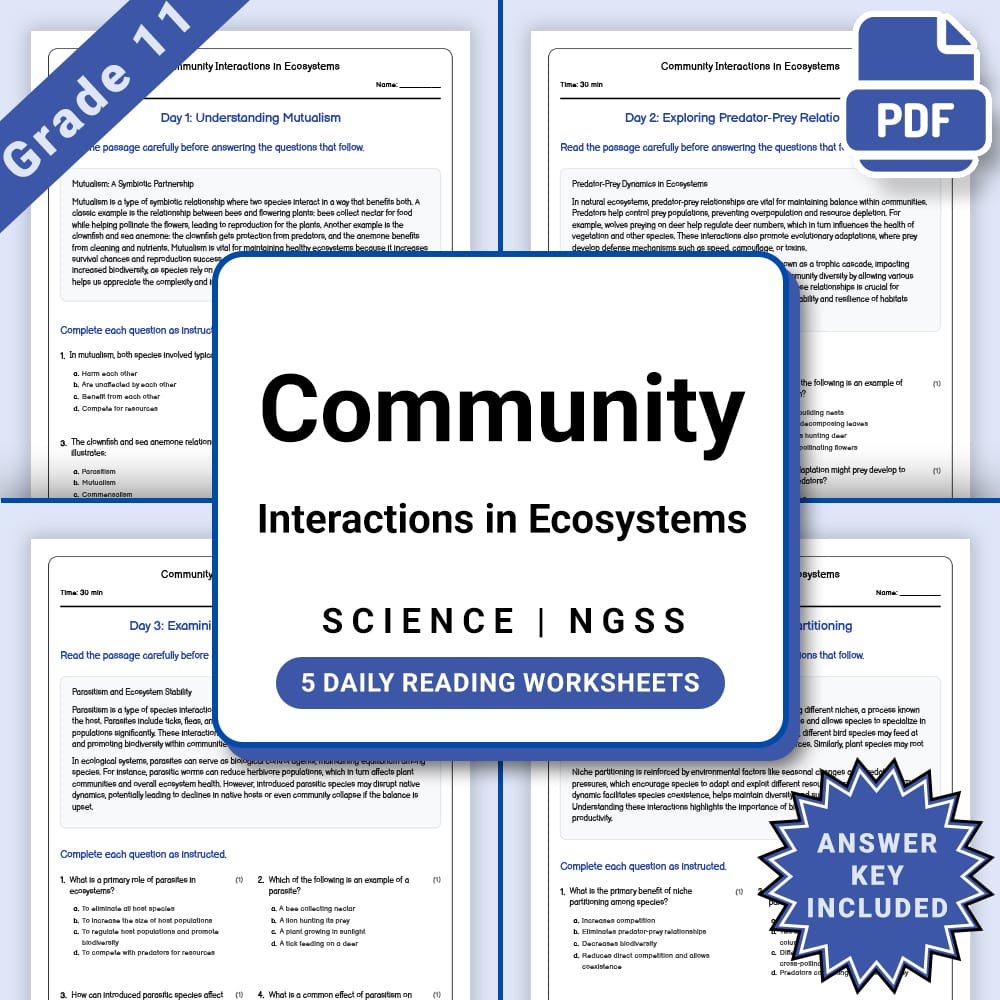 Grade 11 Science daily reading worksheet worksheet — Grade 11 Science – Community Interactions Worksheet (PDF +Answer Key)…