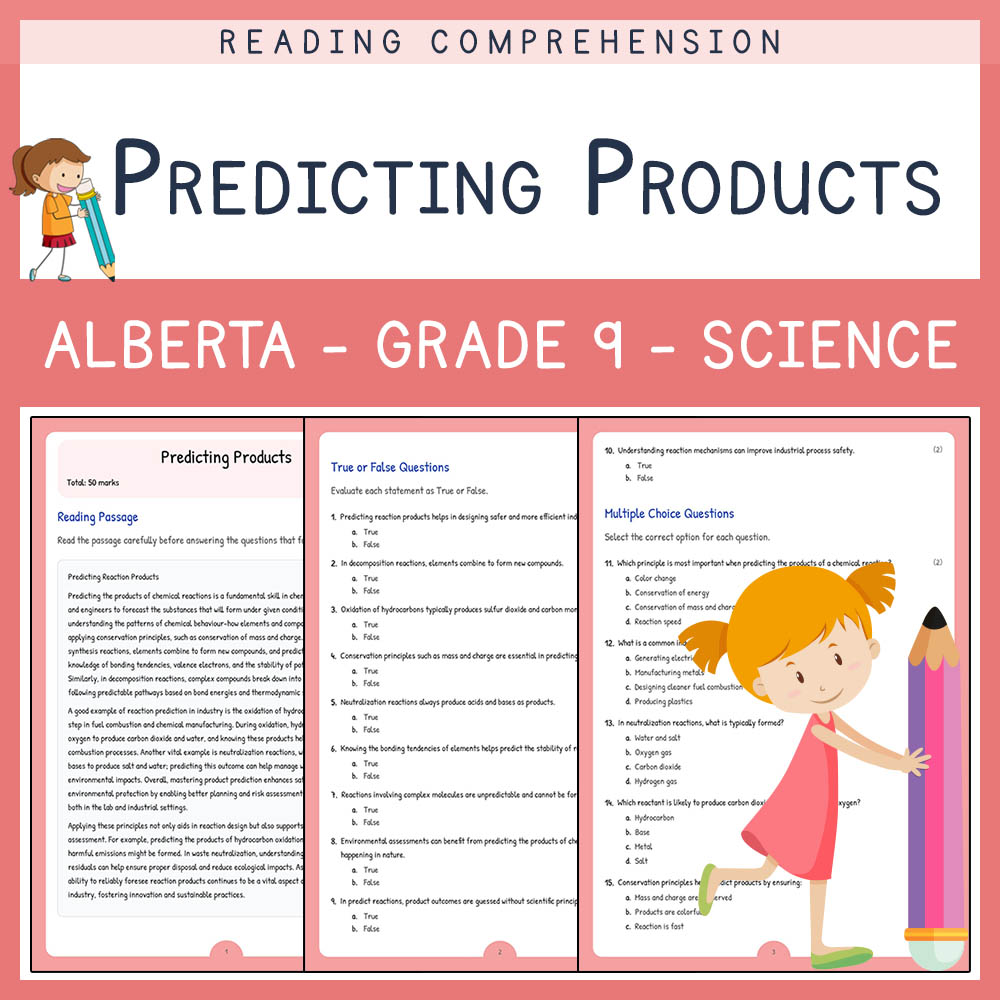 Grade 9 Science worksheet elena worksheet — Grade 9 Science | Predicting Products Worksheet | Alberta Standards — page 1