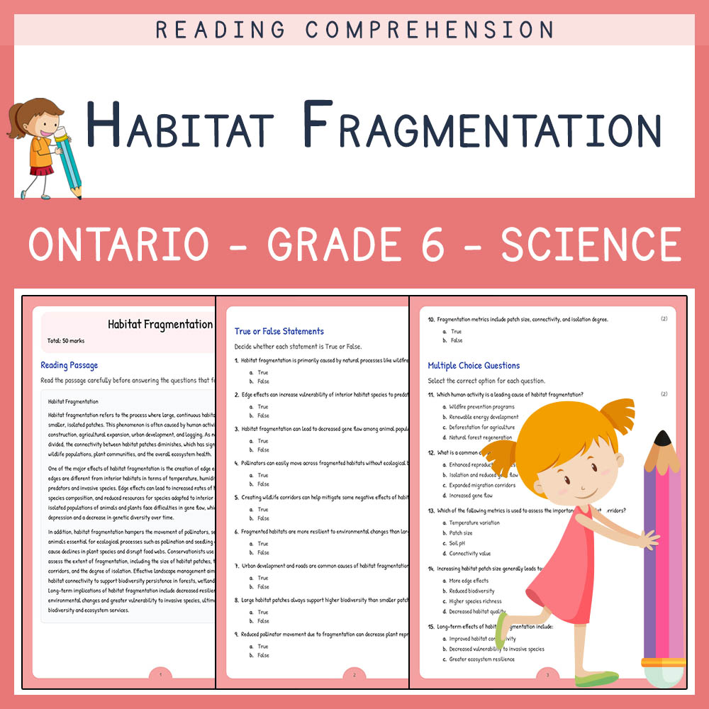 Grade 6 Science worksheet worksheet — Grade 6 Science | Habitat Fragmentation Worksheet (Answer Key) – Ontario Standard —…