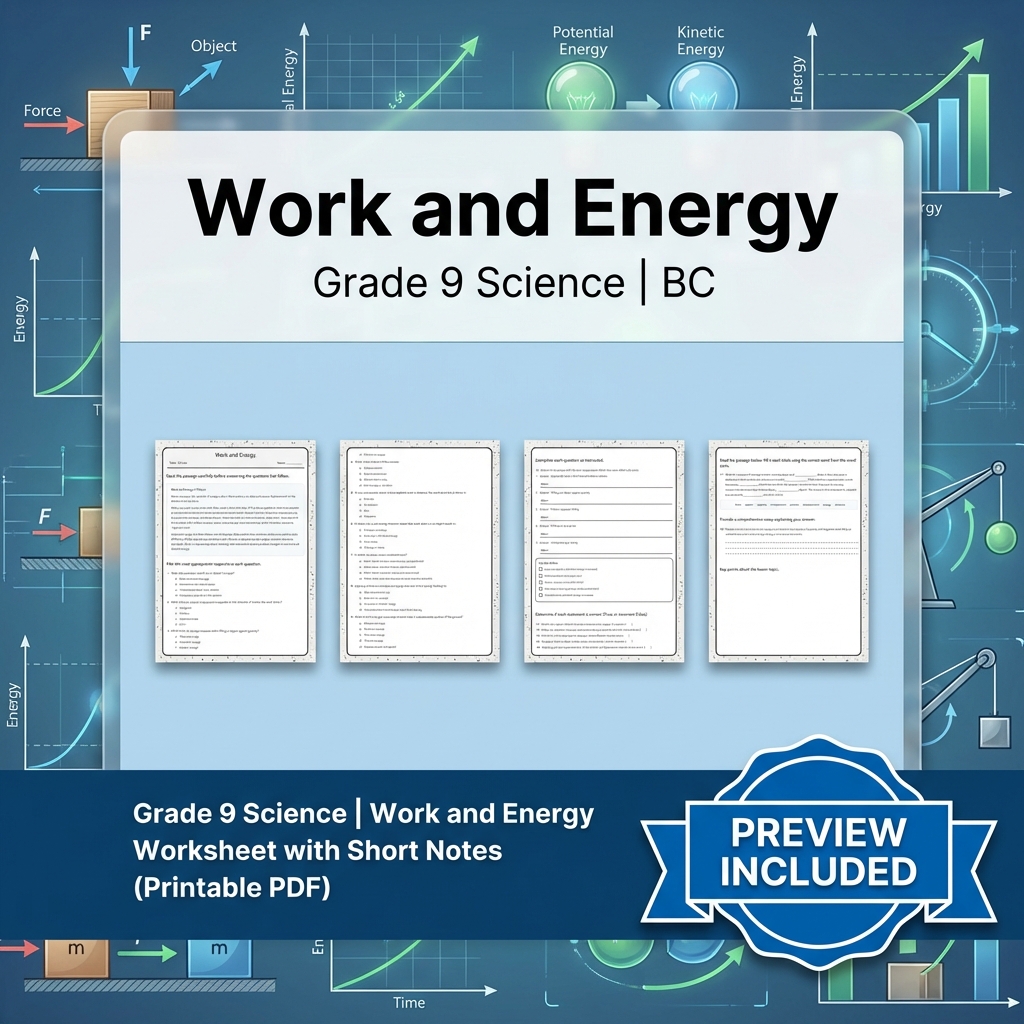 Grade 9 Science Lesson Bundle | Energy, Forces & Motion Worksheets — included worksheet 12