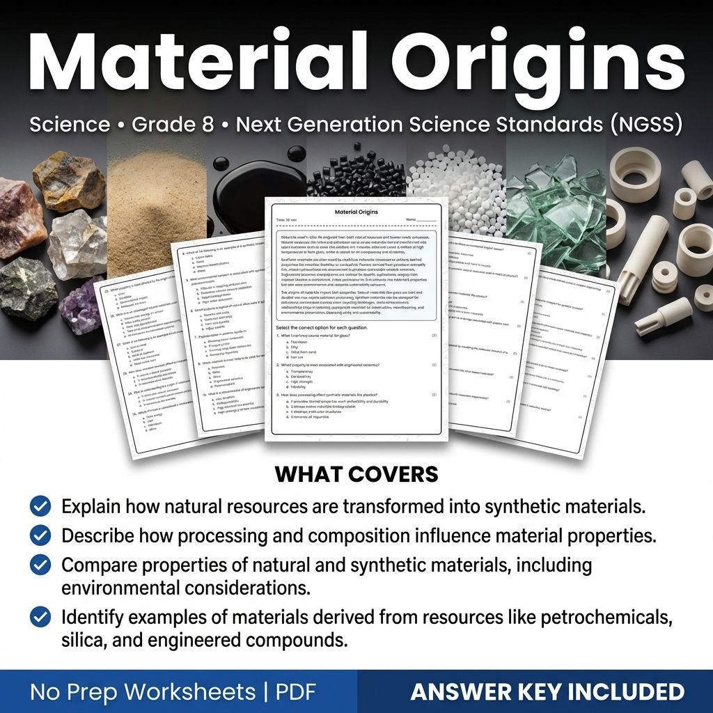 Grade 8 Science | Material Origins Worksheet with Answer Key (Printable PDF)