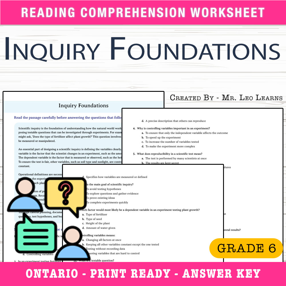 Grade 6 Science worksheet worksheet — Grade 6 Science – Inquiry Foundations Worksheet for Mastery — page 1