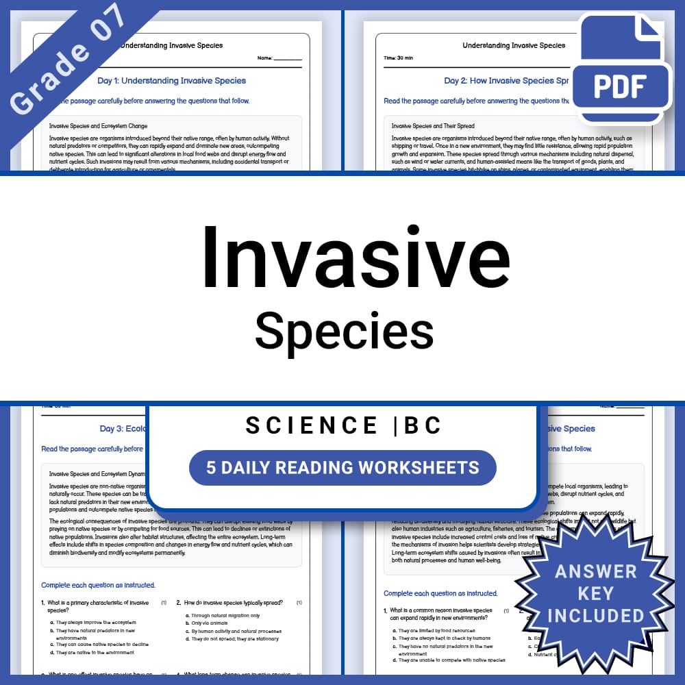 Grade 7 Science Lesson Group: Ecosystems and Population Framework — included worksheet 10