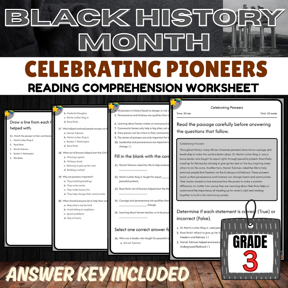 Grade 3 Black History Month Kickoff UNIT | Cultural Awareness Worksheet Bundle — included worksheet 3
