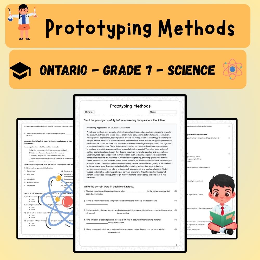 Grade 7 Science worksheet worksheet — Grade 7 Science | Prototyping Methods Worksheet (PDF ) — page 1