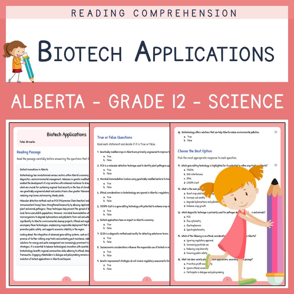 Grade 12 Science worksheet elena worksheet — Grade 12 Science | Biotech Applications Worksheet | Alberta Standards — page 1