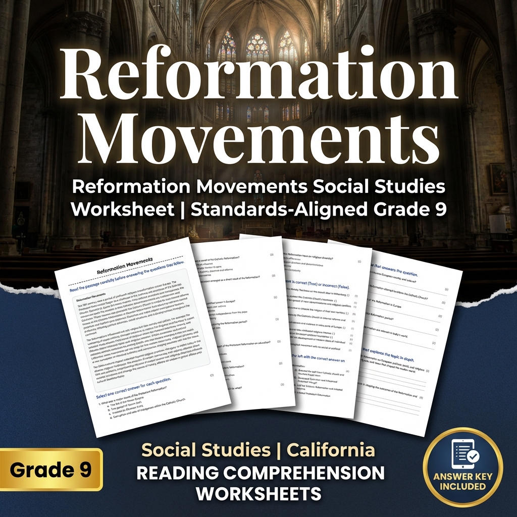 Reformation Movements Social Studies Worksheet | Standards-Aligned Grade 9