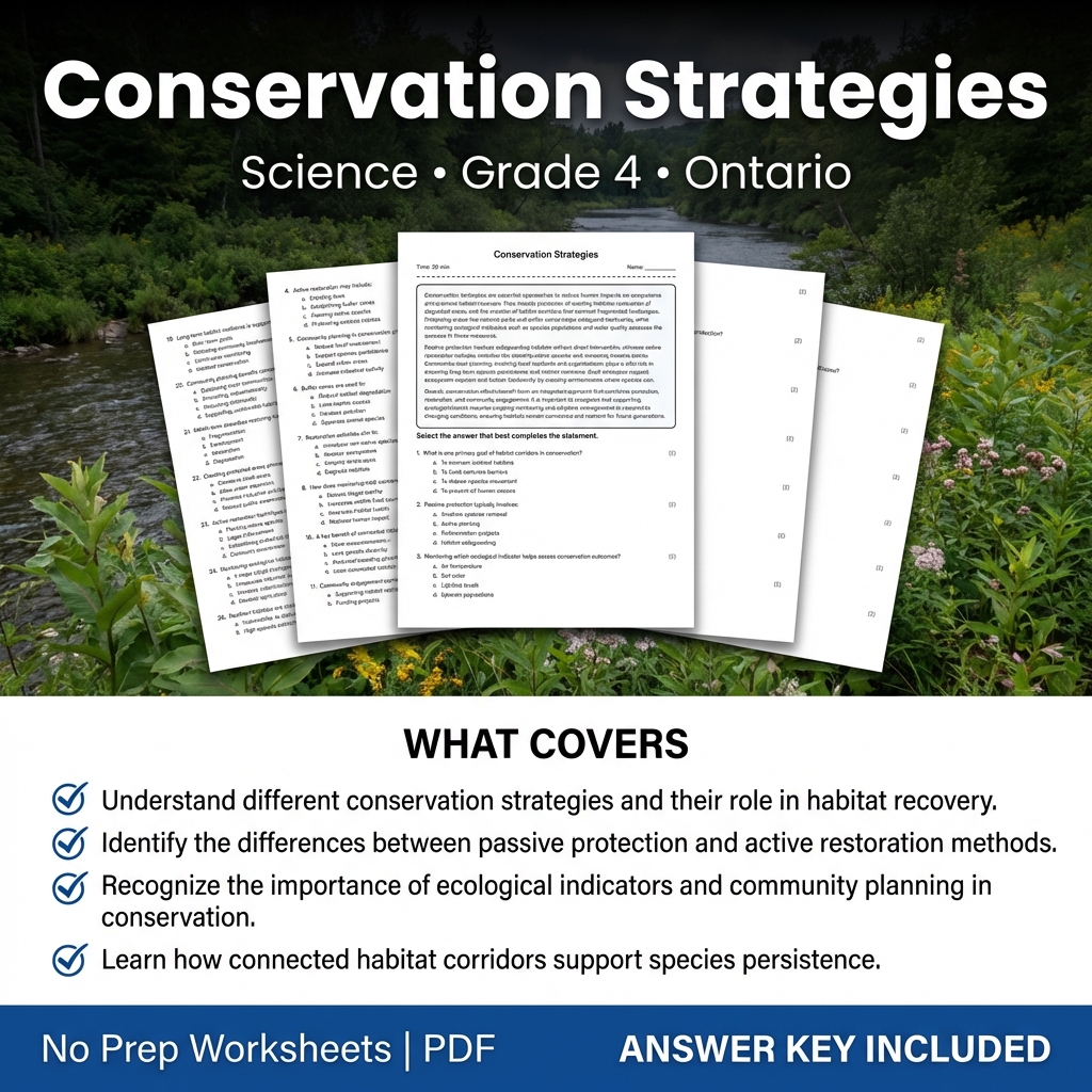 Conservation Strategies Worksheet for Grade 4 Science | Ontario Standards
