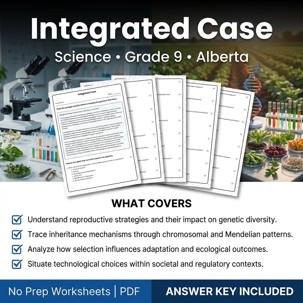 Grade 9 Science Worksheet on Integrated Case | Alberta Standards