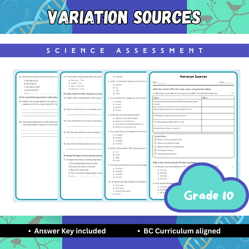 Grade 10 Science | Variation Sources Worksheet + Answer Key BC Standard
