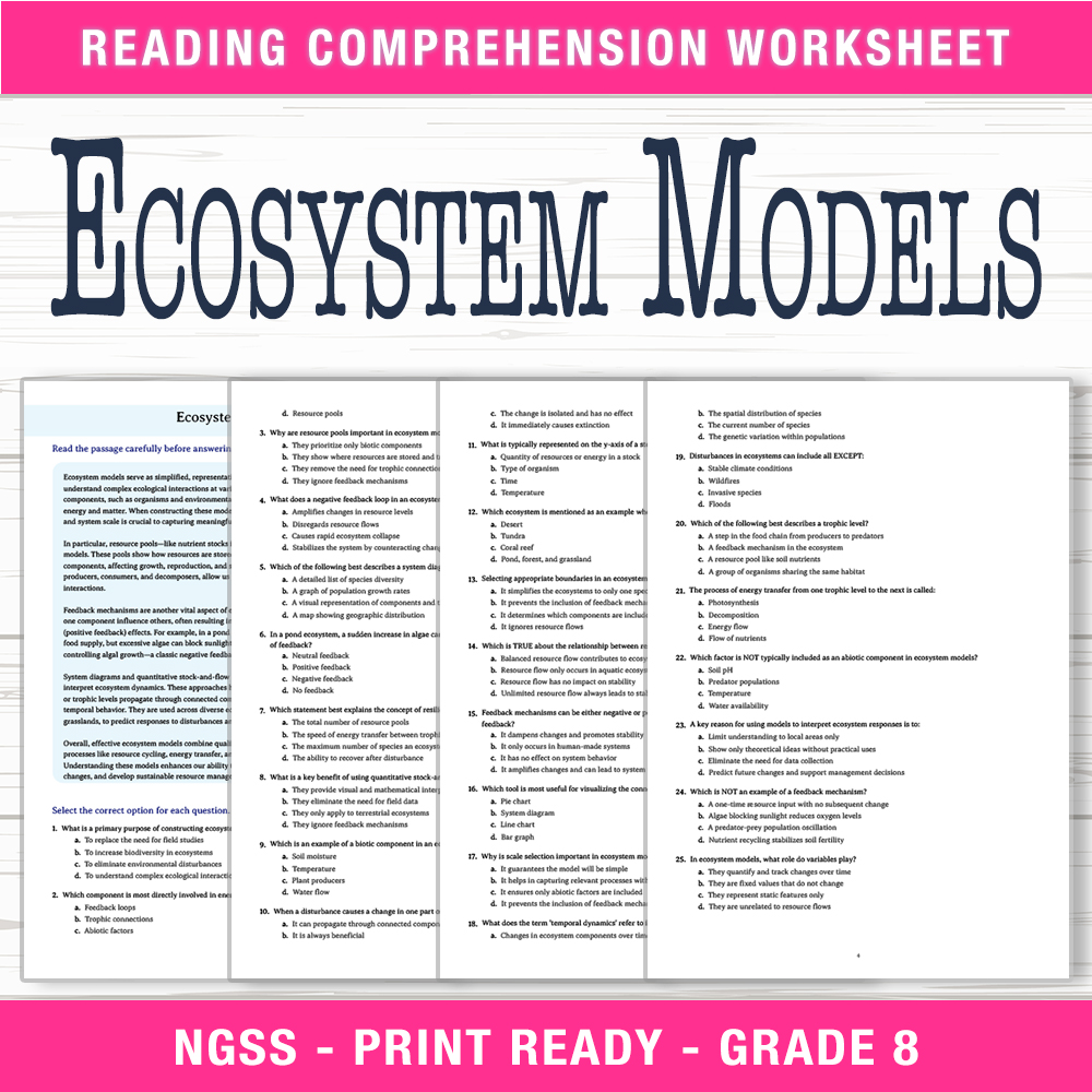 Grade 8 Science worksheet worksheet — Grade 8 Science – Ecosystem Models Worksheet (PDF + Answer Key) — page 1