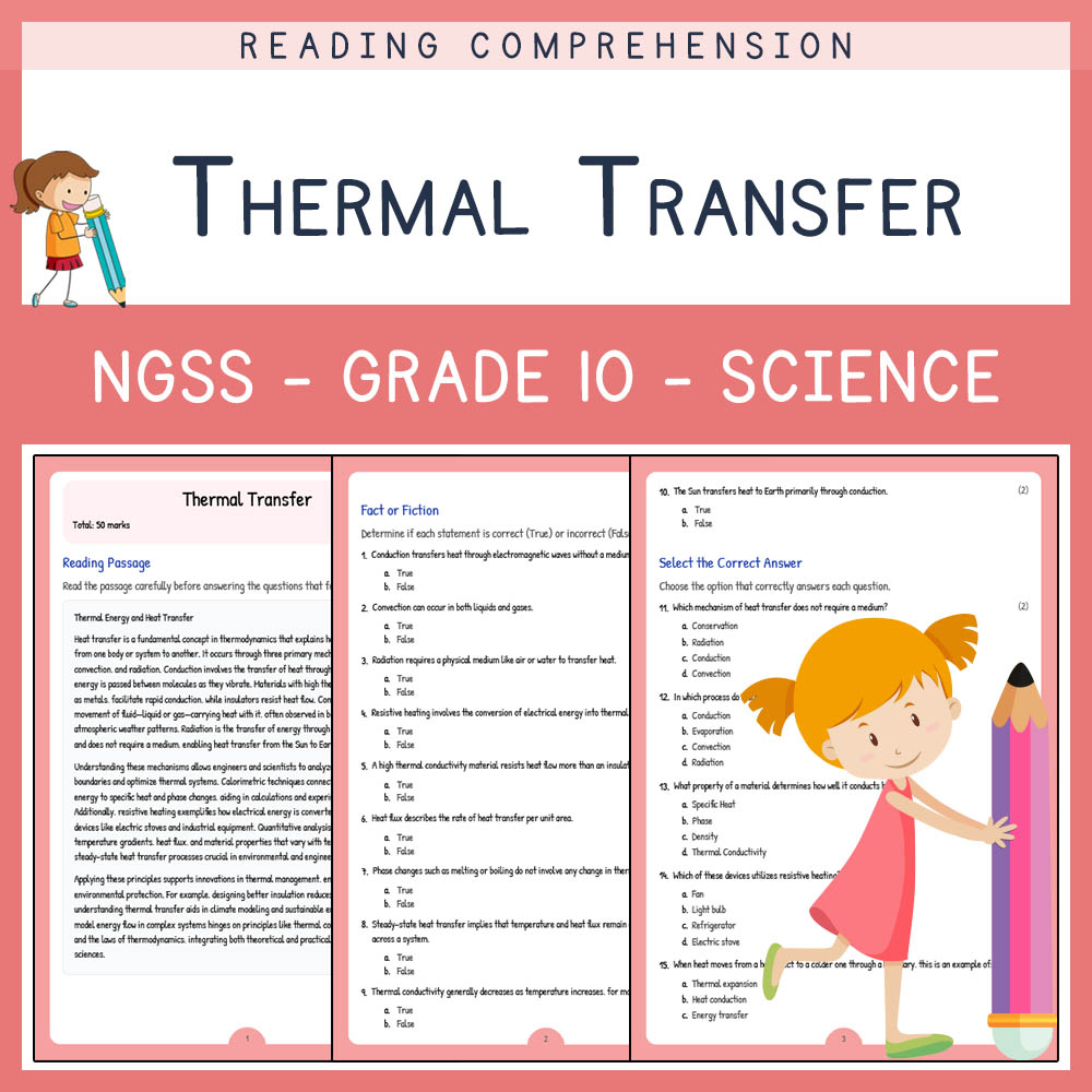 Grade 10 Science worksheet worksheet — Grade 10 Science | Thermal Transfer Worksheet | (NGSS Alignment) — page 1