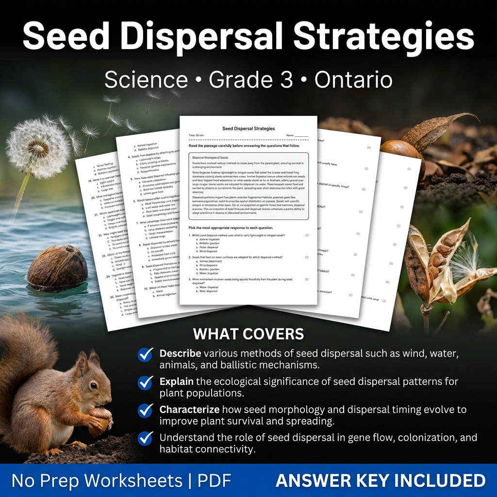 Seed Dispersal Strategies Worksheet | Ontario Grade 3 Science Printable PDF