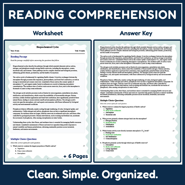 Grade 11 Science reading worksheets worksheet — Grade 11 Science | Biogeochemical Cycles Reading Worksheet & Answer Key (P…