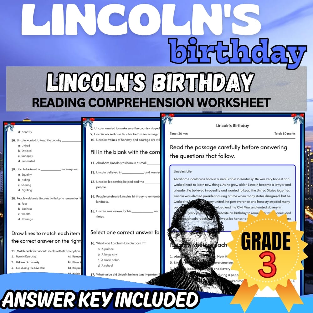 Grade 3 Worksheet on Lincoln's Birthday for Mastering Key Facts|PDF + Answer Key