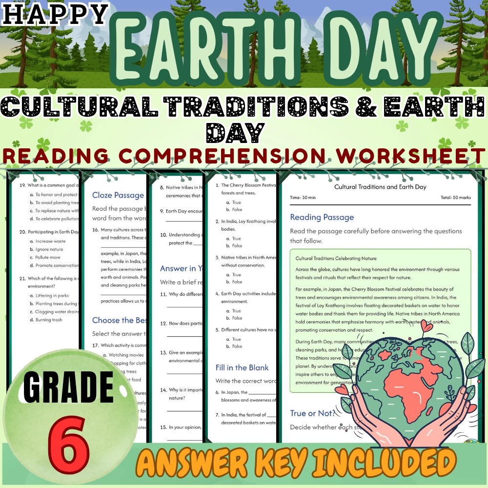 Grade 6  Cultural Traditions & Environmental Awareness worksheet |PDF+Answer Key