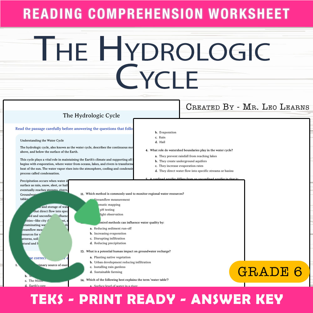 Grade 6 Science worksheet worksheet — Grade 6 Science — The Hydrologic Cycle Worksheet for Mastery — page 1