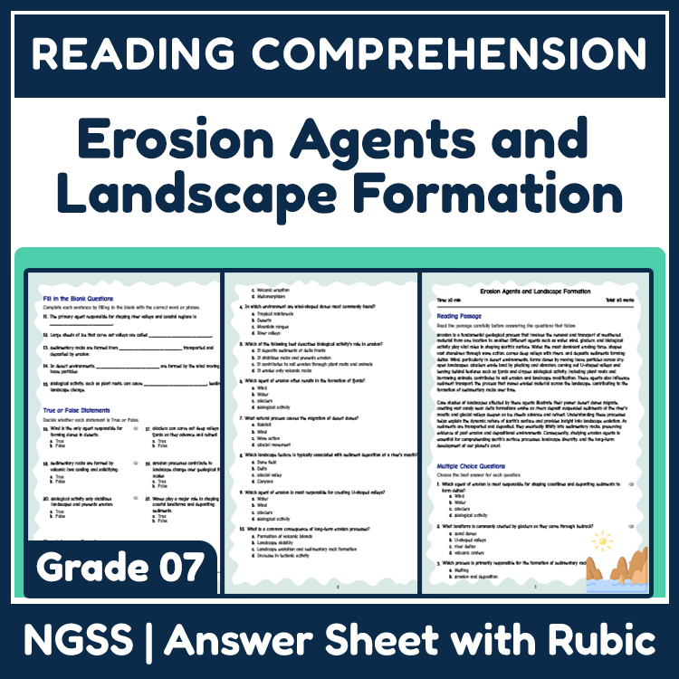 Science reading worksheets worksheet — 7th Grade Science | Erosion Agents & Landscape Formation Worksheet (Answer Key) — p…