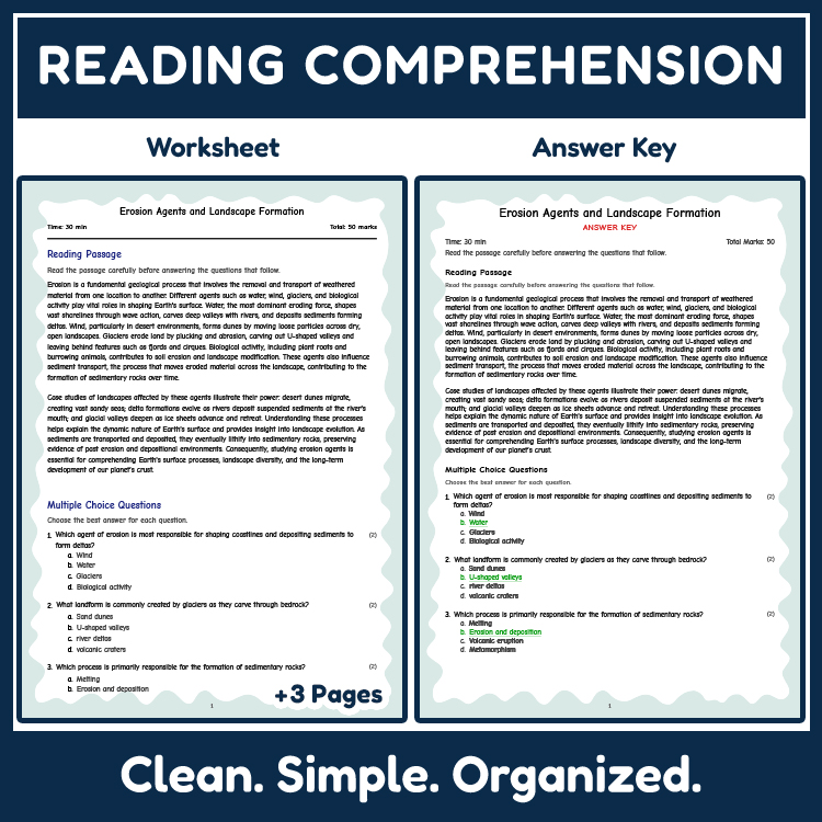Science reading worksheets worksheet — 7th Grade Science | Erosion Agents & Landscape Formation Worksheet (Answer Key) — p…