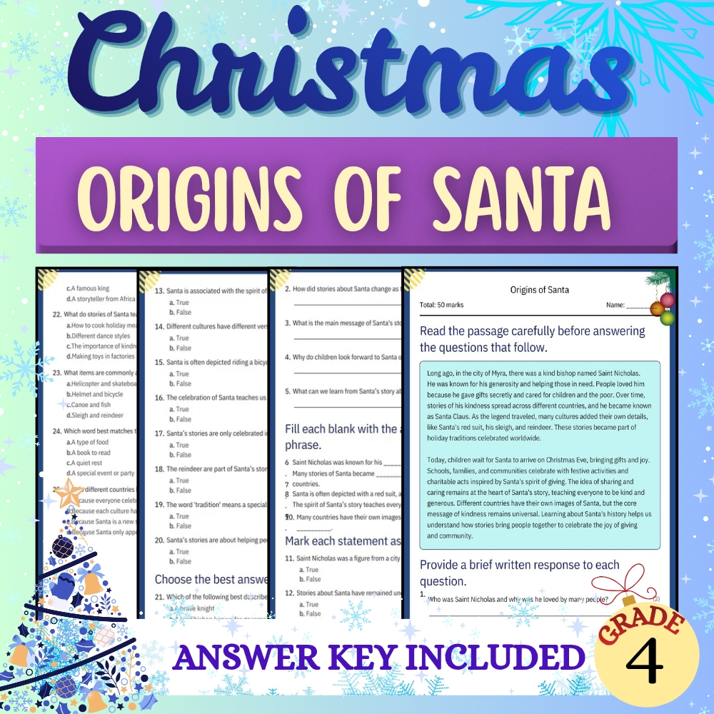Grade 4 Seasonal Education Bundle – Christmas Origins & Traditions Worksheets — included worksheet 3
