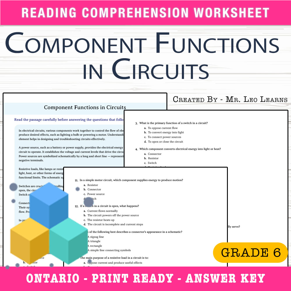 Grade 6 Science worksheet worksheet — Grade 6 Science — Component Functions in Circuits Worksheet for Mastery — page 1