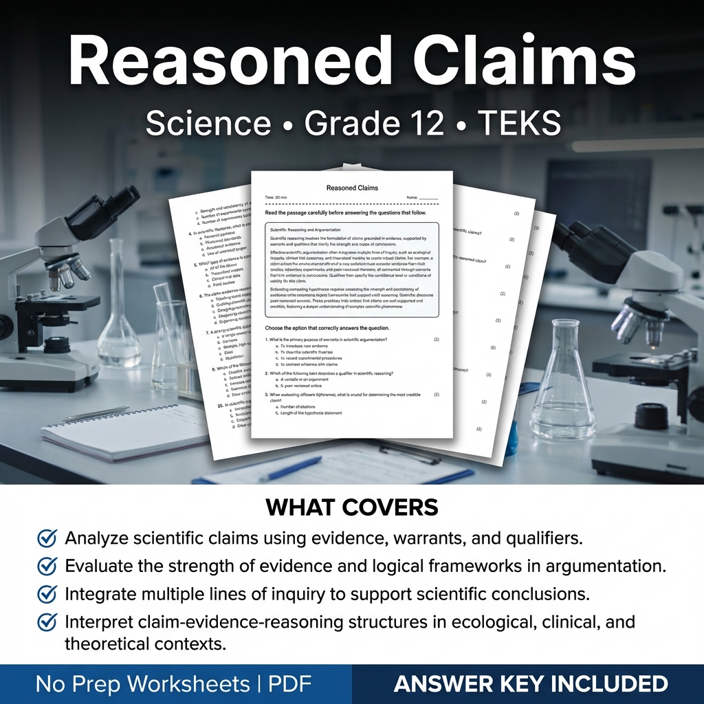 Grade 12 Science Worksheet on Reasoned Claims TEKS Standard Practice PDF
