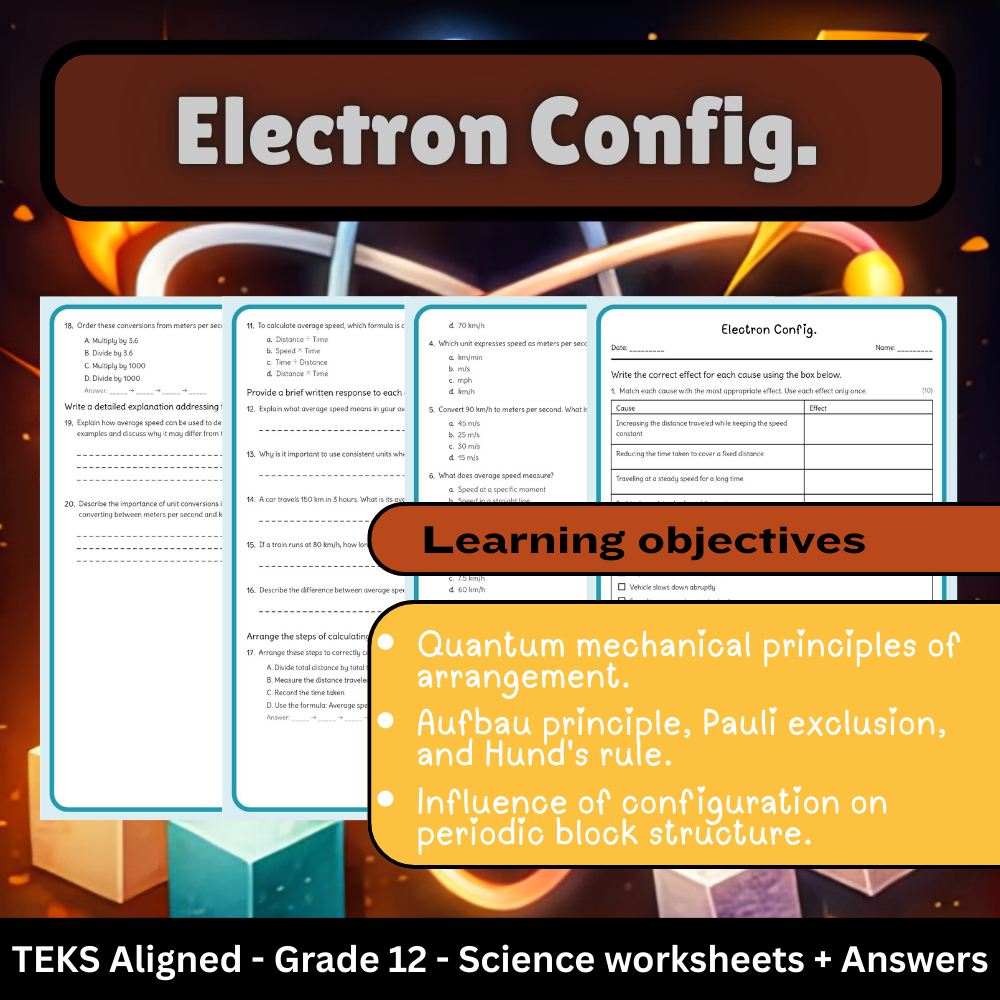 Grade 12 Science – Electron Configuration Worksheet (Answer Key) | TEKS Aligned