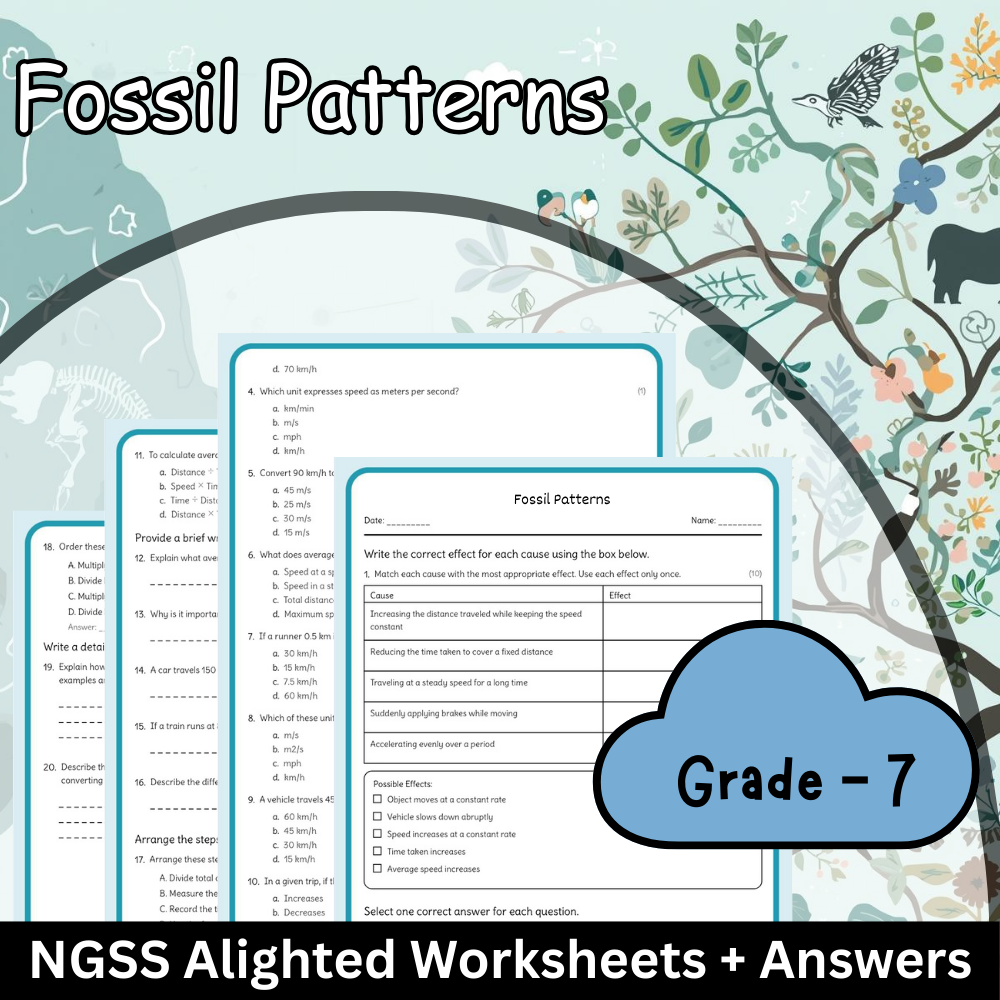 Grade 7 Science | Fossil Patterns Worksheet & Answer Key – NGSS Aligned (PDF)