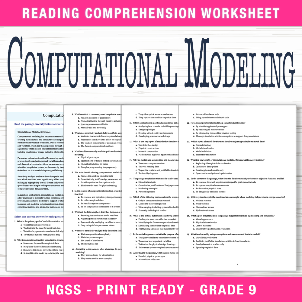 Grade 9 Science worksheet worksheet — Grade 9 Science | Computational Modeling Worksheet (PDF + Answer Key) — page 1