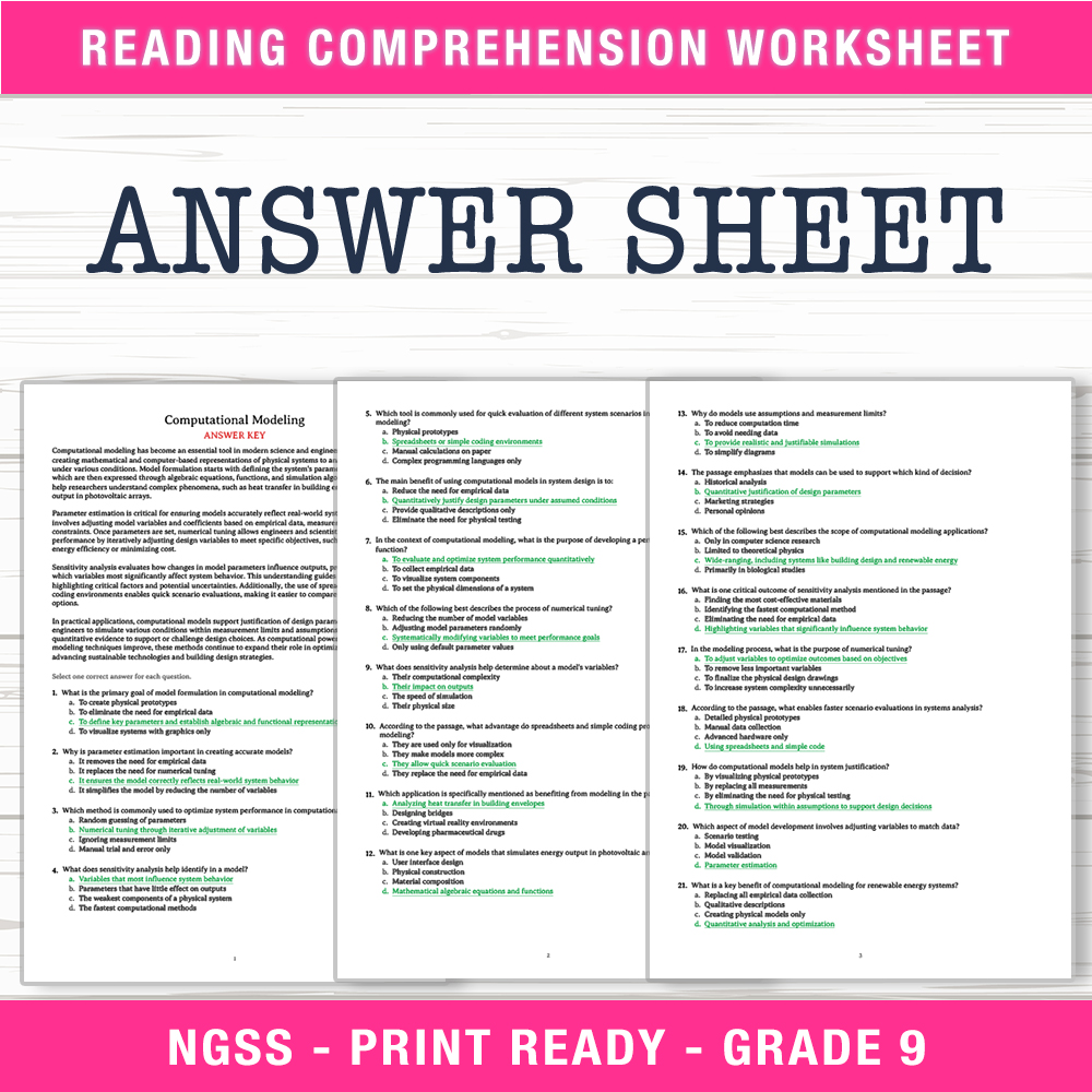 Grade 9 Science worksheet worksheet — Grade 9 Science | Computational Modeling Worksheet (PDF + Answer Key) — page 2