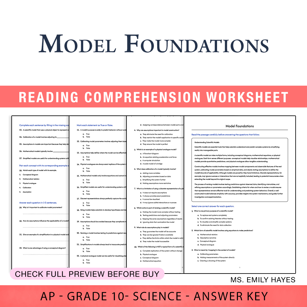 Grade 10 Science worksheet worksheet — 10th Grade Science | Model Foundations Worksheet (PDF+ Answer Key) — page 1