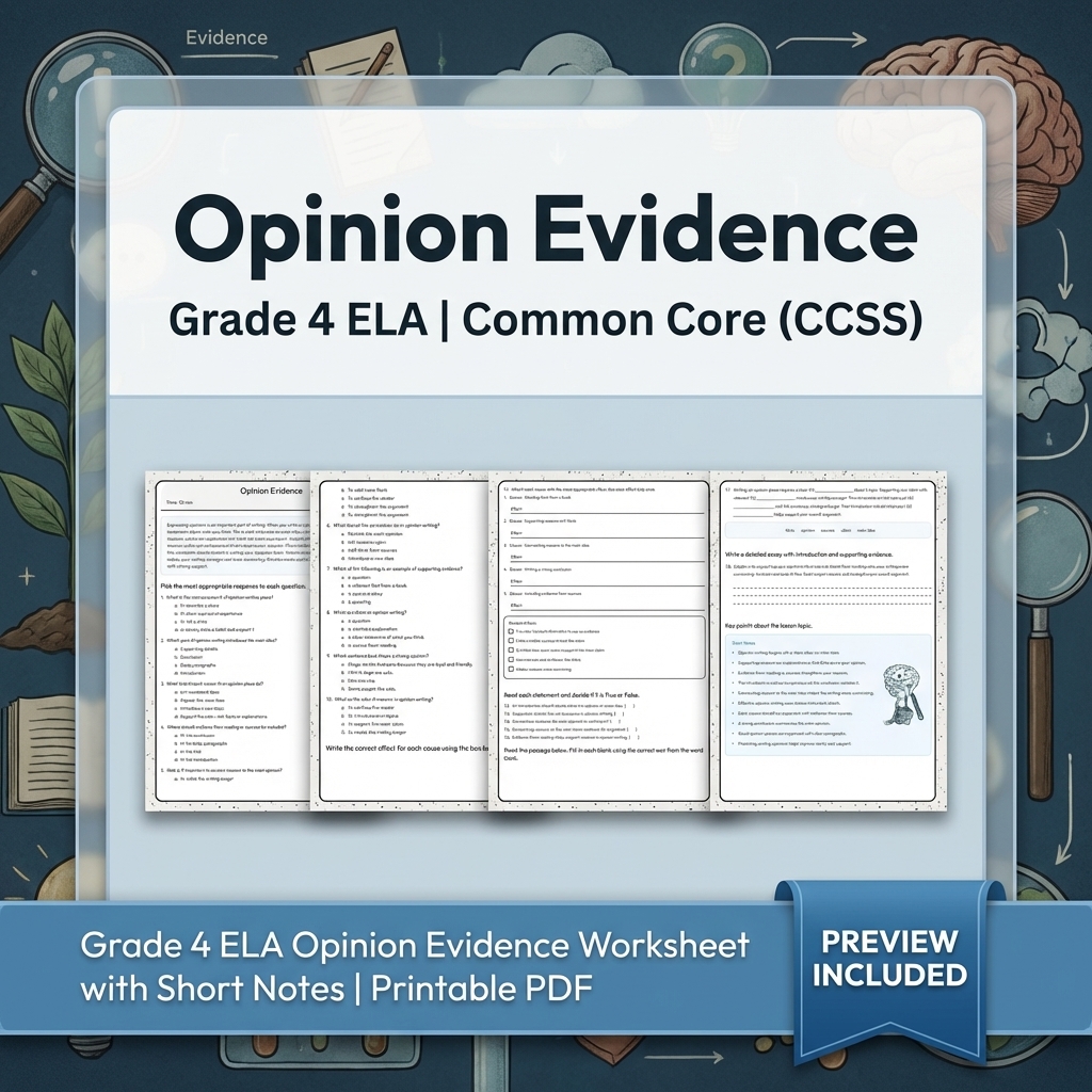 Grade 4 Text Evidence, Language & Writing ELA Full-Year Bundle: CCSS — included worksheet 30