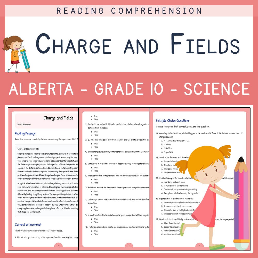 Grade 10 Science worksheet elena worksheet — Grade 10 Science | Charge and Fields Worksheet | Alberta Standards — page 1