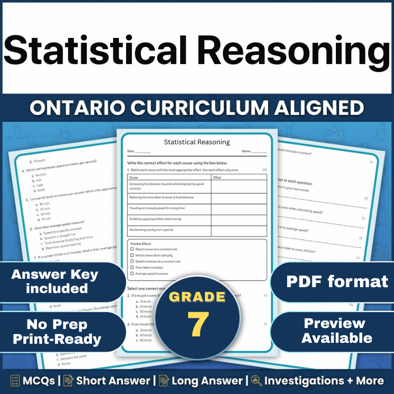 Grade 7 Science – Statistical Reasoning Worksheet (Ontario) (PDF)