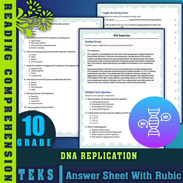 Grade 10 Science reading worksheets worksheet — Grade 10 Science | DNA Replication Reading Worksheet & Answer Key (PDF) —…