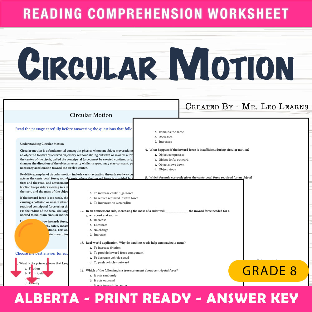 Grade 8 Science worksheet mcq paper worksheet — Grade 8 Science — Worksheet MCQ Paper for Mastering Circular Motion — page 1