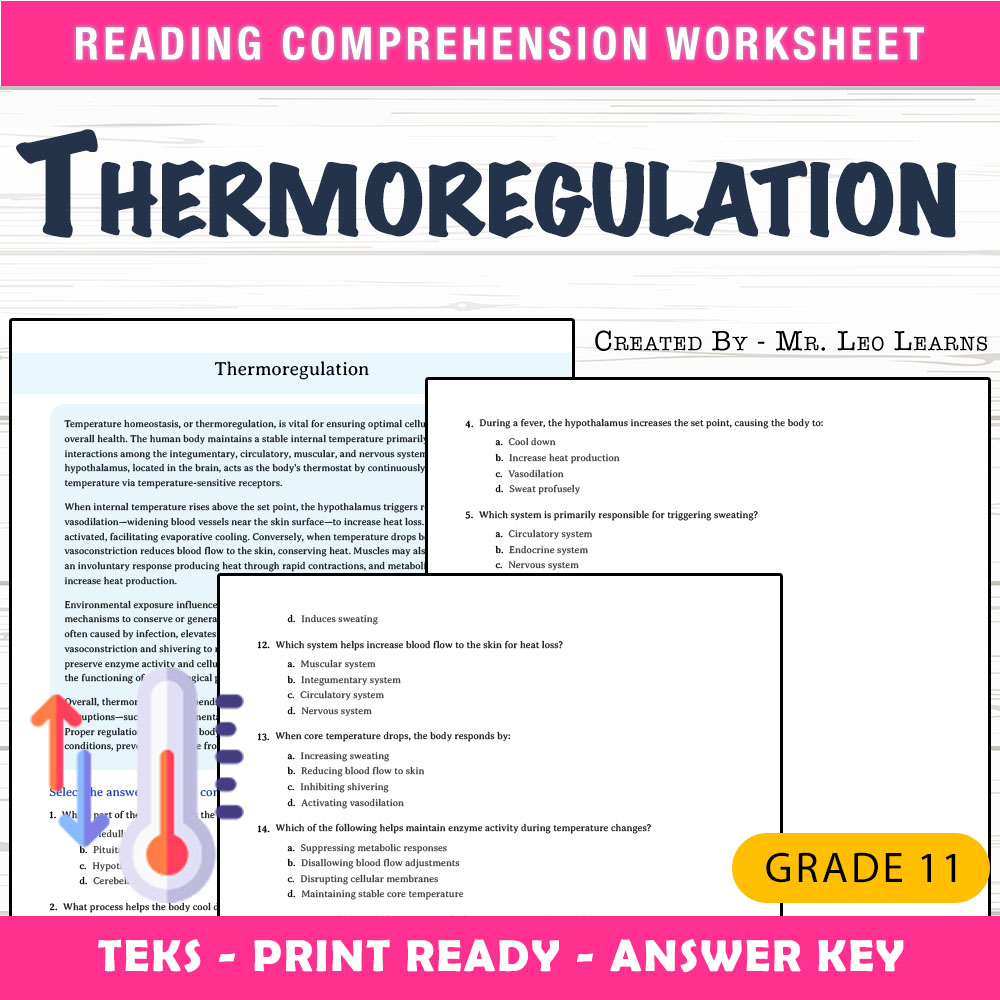 Grade 11 Science worksheet worksheet — Grade 11 Science – Thermoregulation Worksheet for Mastery — page 1